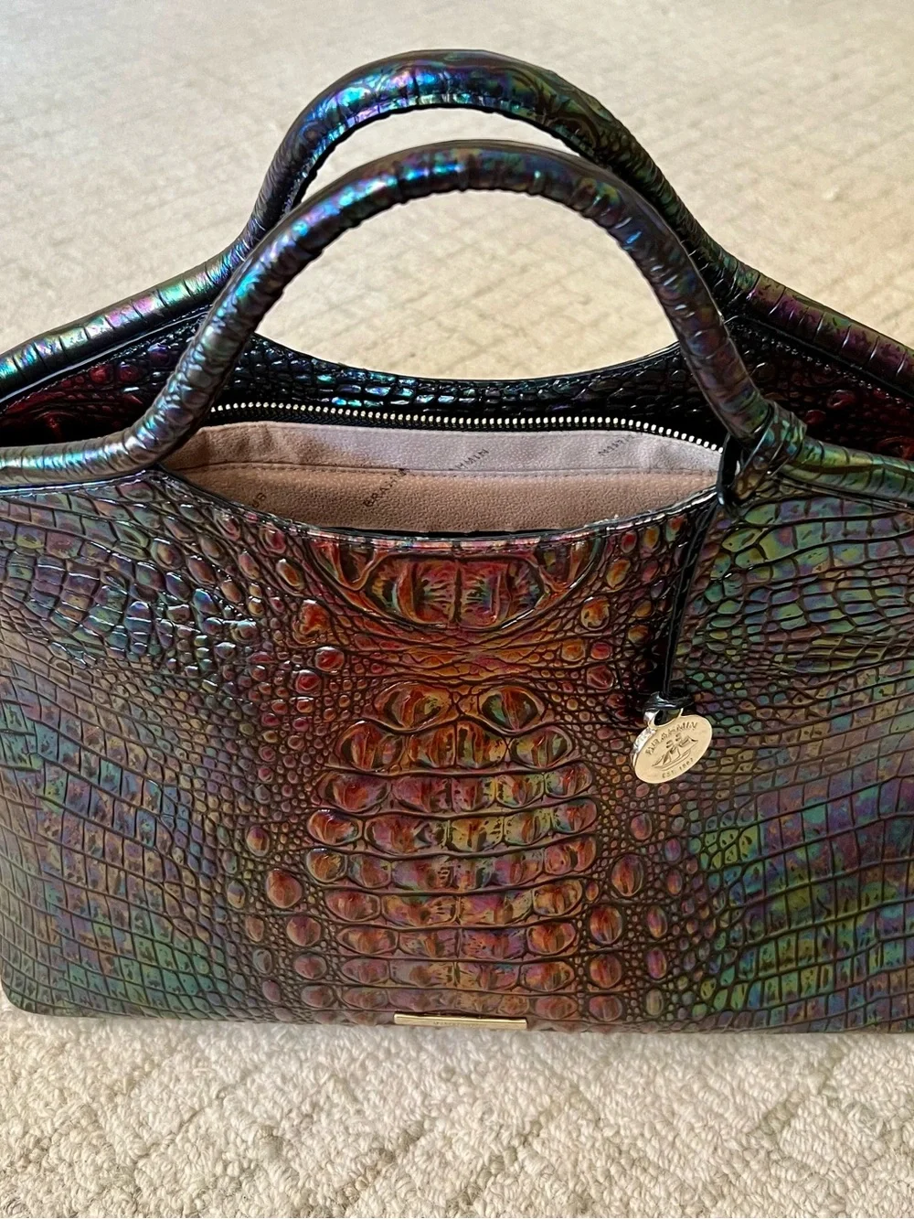 Brahmin Large Elaine Satchel Galaxy Melbourne Embossed Croc Leather Bag